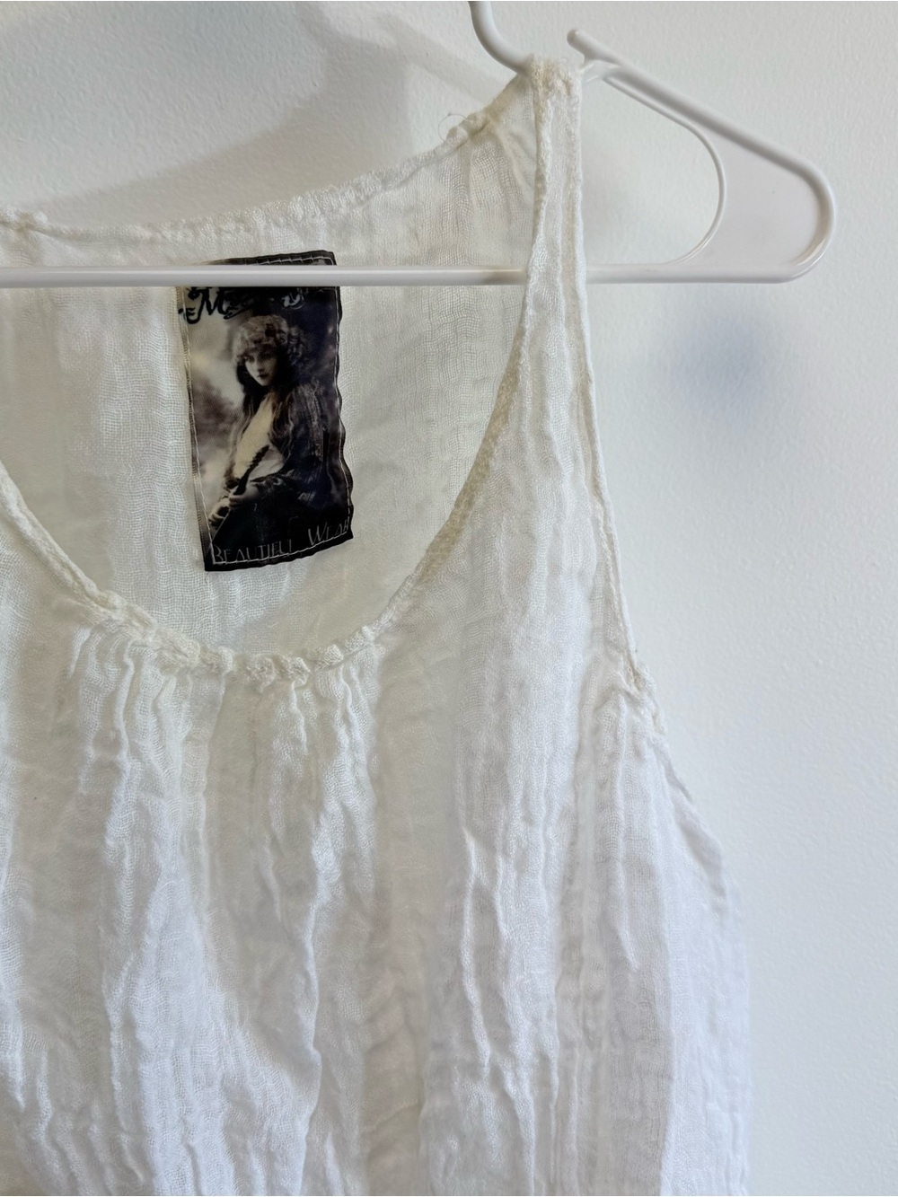 Magnolia Pearl Vintage White Cotton Gauze Ribbon Cinch Tank Top One Size - Picture 4 of 11